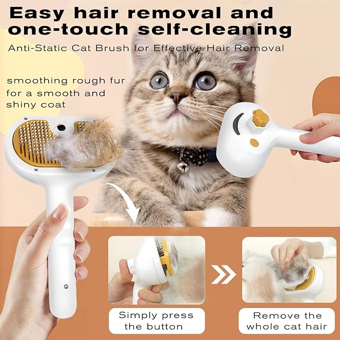 Pet Steam Brush for Dog & Cat  3-in-1 Spray Hair Removal Comb  Steam Brush for Shedding & Grooming  Spritz Defur Comb  Includes Waterless Shampoo & Dental Wipes