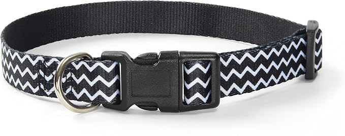 Mile High Life Dog Collar | Cute Puppy Collars | Lightweight Girl Dog Collar | Soft Boy Dog Collars | w Geometric Plaid Wave Line Pattern (Black Plaid, Large)