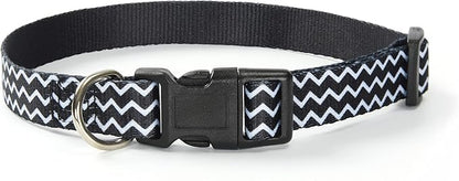 Mile High Life Dog Collar | Cute Puppy Collars | Lightweight Girl Dog Collar | Soft Boy Dog Collars | w Geometric Plaid Wave Line Pattern (Black Plaid, Medium)