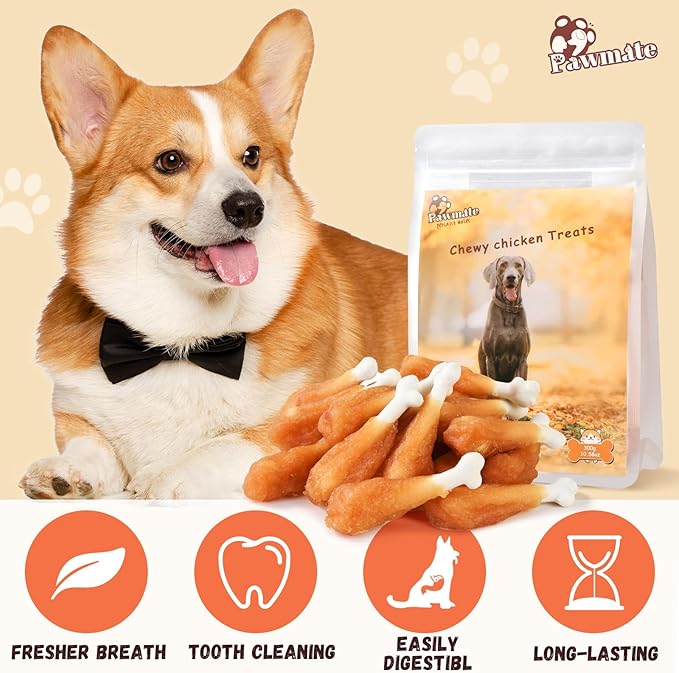 Dog Treats Chicken Wrapped Calcium Bone, Rawhide-Free Grain-Free Training Treats for Dogs Teeth Cleanning Breath Fresh Dog Chewy Snacks for Medium Large Dogs 10.6 oz, 18-19 Counts