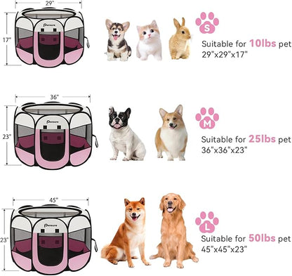 Dog Cat Playpen Indoor Outdoor for Puppy Pet Dog Cat Travel and Recovery After Surgery, Dog Enclosure Tent Crates Cage Indoor/Outdoor, Portable Pop Up Dog Kennel with Carrying Case (Pink, Small)