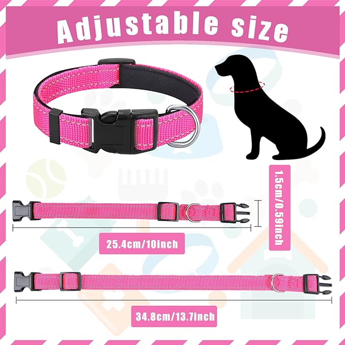 6 Pcs Reflective Dog Collar Soft Padded Breathable Adjustable Nylon Pet Collar with Safety Locking Buckle for Dogs Cats Puppy Pets Accessories(Small,Fresh Color)