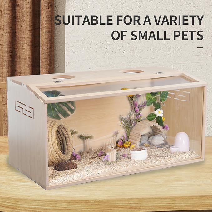 31.5 inch Wooden Hamster Cage, Large Habitat, Openable Top, Transparent Acrylic for Interior View, Ventilated, Easy to Clean, for Syrian Hamster, Dwarf Hamster, Gerbil, Other Small Pet Animals