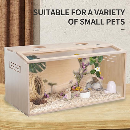 31.5 inch Wooden Hamster Cage, Large Habitat, Openable Top, Transparent Acrylic for Interior View, Ventilated, Easy to Clean, for Syrian Hamster, Dwarf Hamster, Gerbil, Other Small Pet Animals