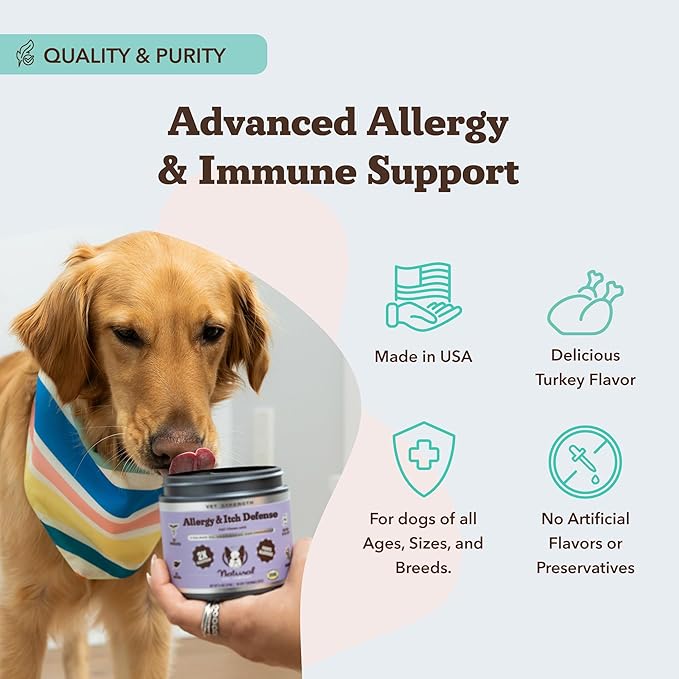 Natural Dog Company Allergy & Itchy Defense Chews 90 ct, Vet Strength High-Concentration Dog Allergy Relief with 2.4X Colostrum,2X Salmon Oil & 1.5X Probiotics, Supports Immune,Coat & Gut Health