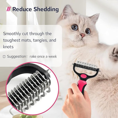 Cat & Dog Brush for Shedding and Dematting,Double-Sided Pet Hair Removal Tool With Metal Comb to Reduce Shedding and Remove Mats,Pet Grooming Brush for Small, Medium Dogs and Cats，pink