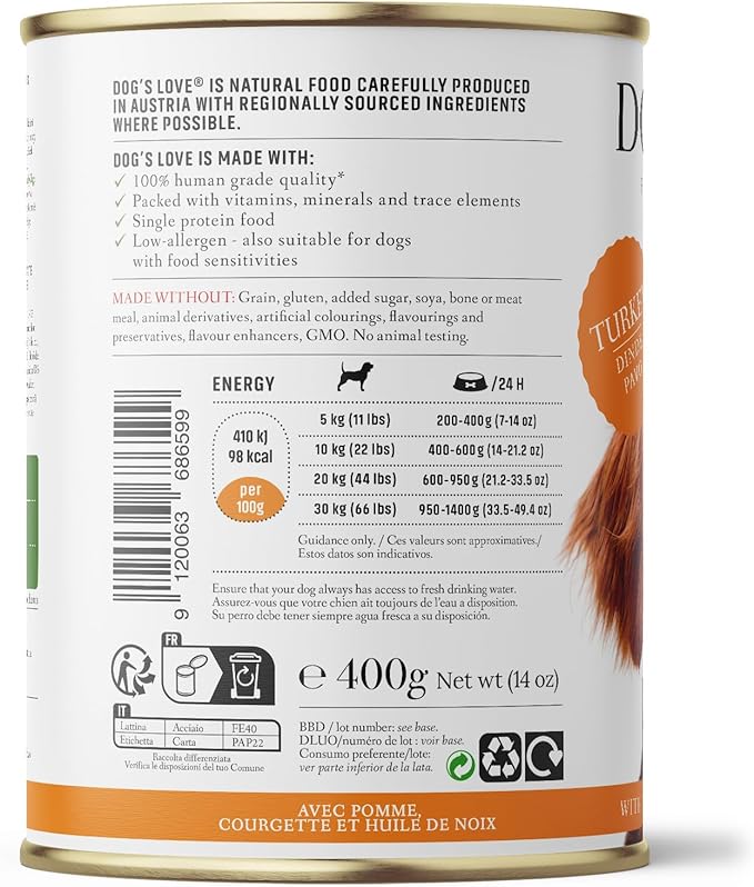 DOG'S LOVE Single Protein, Limited Ingredients, Ethically Sourced, Grain Free Wet Dog Food - Canned Soft Dog Food, Grain Free Dog Food for Your Dog - Premium Can Dog Food | 6 cans (14.1 Oz, Turkey)