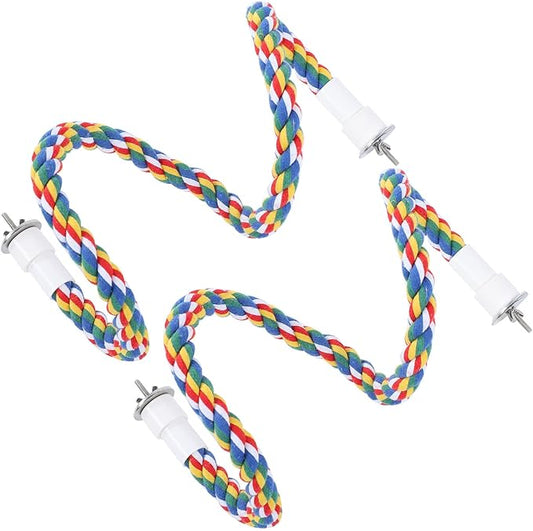 Cotton Rope Bird Perch, Spiral Bungee Toys for Parakeets, Cockatiels, Lovebirds, Finches, Colorful, 31.5 Inch, 2 Pack