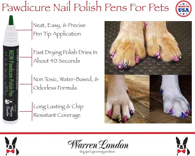 Warren London Pawdicure Dog Nail Polish Pens | Made in USA | Quick Dry, Low Odor, Non-Toxic Dog Accessories | Ideal for Dog Birthday, Dog Costume | 13 Colors | Neon Green