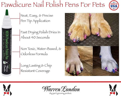 Warren London Pawdicure Dog Nail Polish Pens | Made in USA | Quick Dry, Low Odor, Non-Toxic Dog Accessories | Ideal for Dog Birthday, Dog Costume | 13 Colors | Neon Green