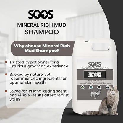 Soos Pet Mineral Rich Mud Dog and Cat Shampoo Natural Dead Sea Minerals Fast Absorbing Natural Ingredients - 1x (4L Gallon)
