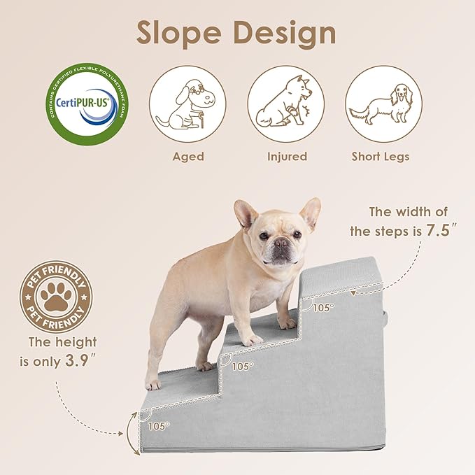EHEYCIGA Dog Stairs for Small Dog 15.7”H, 3-Step Slope Dog Stairs for Couch and Sofa, Pet Steps with Non-Slip Bottom, Low Ramp and Larger Step Area
