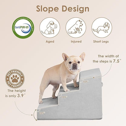 EHEYCIGA Dog Stairs for Small Dog 15.7”H, 3-Step Slope Dog Stairs for Couch and Sofa, Pet Steps with Non-Slip Bottom, Low Ramp and Larger Step Area