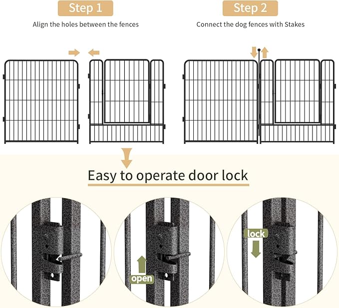 Dog Playpen,32/40/45 Inch Height in Heavy Duty, Folding Indoor Outdoor Anti-Rust Dog Exercise Fence, Portable Pet Playpen with Door for Large Medium Small Dogs and Pet (16 Panels, 32 Inch) Silver