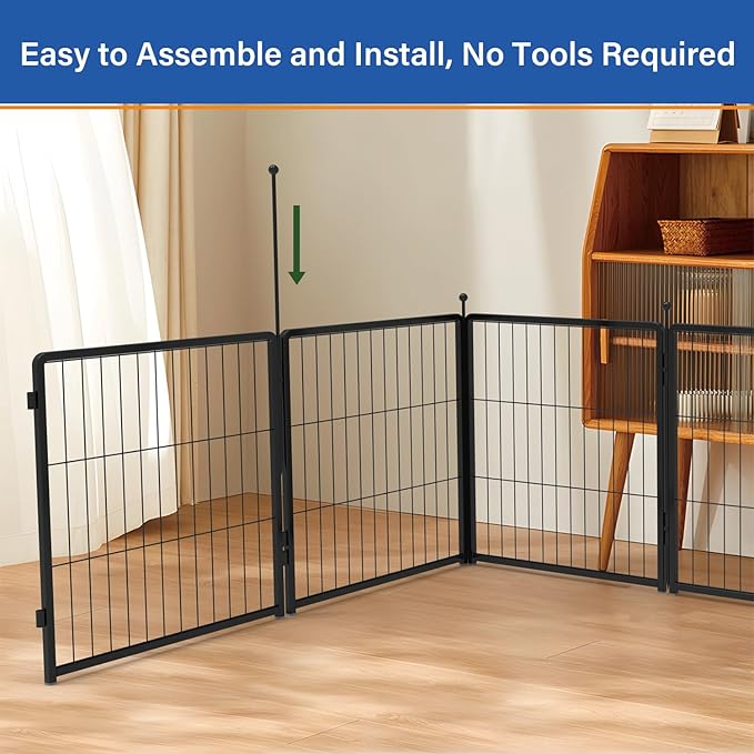 Dog Playpen for Indoor & Outdoor Use  Heavy-Duty Metal Pet Fence with Ground Stakes, Rounded Ball Tops for Safety, Stable & Foldable Design, Easy to Assemble 24 inch 4 Panels