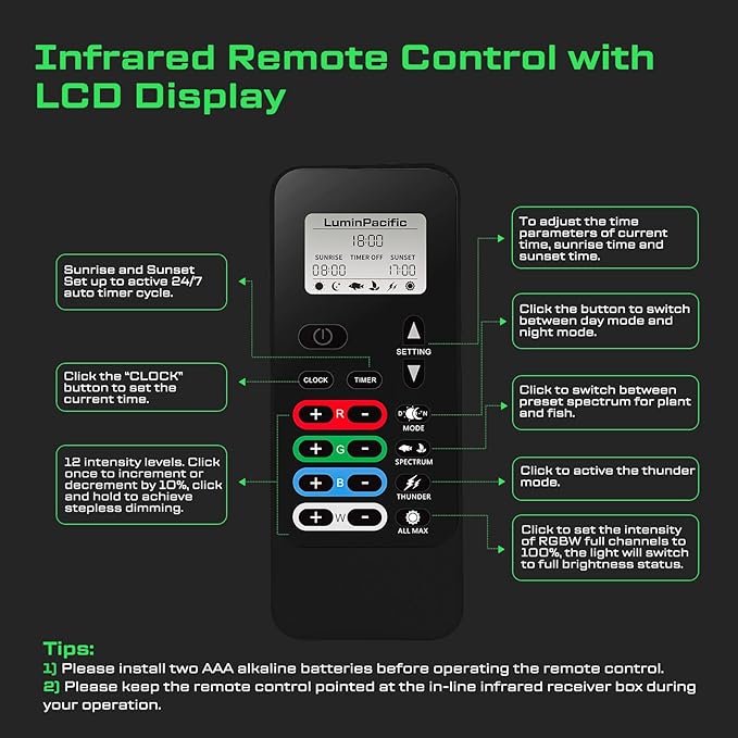 LED Aquarium Light with Remote, IP67 Waterproof Freshwater Planted Grow Light, Full Spectrum Fish Tank Light with Timer, Dimmable RGB+W, Upgrade Appearance, High Performance (18-23inch)