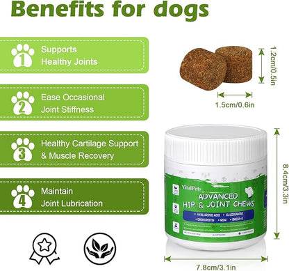Advanced Hip and Joint Supplements for Dogs Joint Pain Relief with Glucosamine, Chondroitin, MSM, Vitamins C, 90 Soft Chews, Chicken Flavor