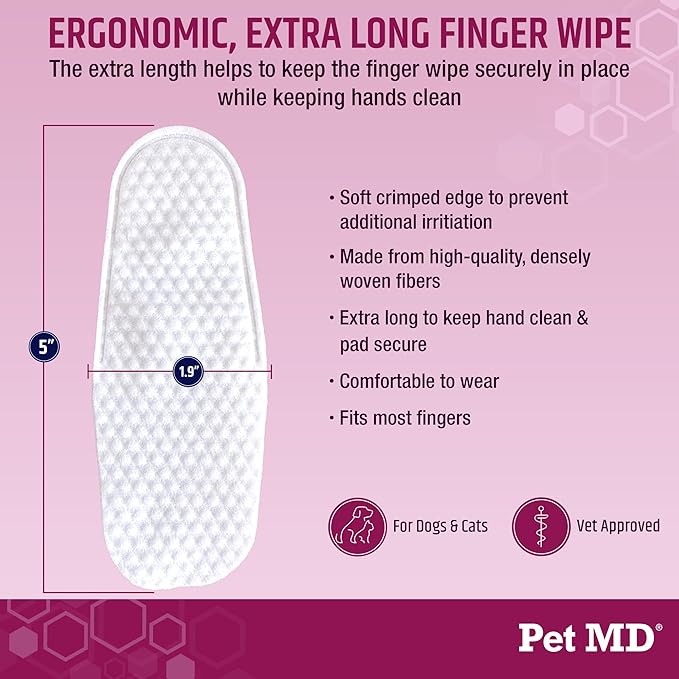 Pet MD Wrinkle Finger Wipes for Dogs & Cats - Dog Tear Stain Remover and Debris Cleaner for Skin Folds - Fragrance-Free & Hypoallergenic Grooming Wrinkle Wipes French Bulldog, Pug, and More - 50ct