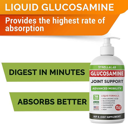 STRELLALAB Liquid Glucosamine for Dogs (16 OZ) - All-Natural Hip & Joint Supplement, Glucosamine Chondroitin Liquid, MSM & Collagen for Dogs Mobility, Joint Pain Relief for Small & Large