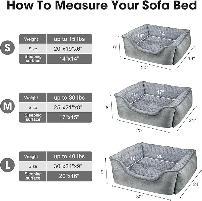 JOEJOY Rectangle Dog Bed for Large Medium Small Dogs - Washable Orthopedic Sofa Bed, Soft Breathable Puppy & Pet Cuddler, Durable Calming Dog Bed with Anti-Slip Bottom, Multiple Sizes, Grey