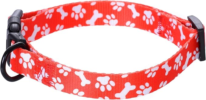 Mile High Life Dog Collar | Cute Puppy Collars | Lightweight Girl Dog Collar | Soft Boy Dog Collars | w Paws Bones Mustache Pattern (Red, Large)