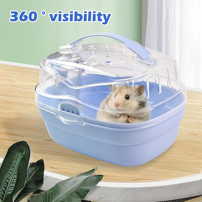 Hamster Carrier Cage with Water Bottle,Portable Hamsters Travel Cage Plastic Guinea Pig Carrying Cases Small Animal Carry Cage for Dwarf Hamsters Chinchillas Hedgehog Mouse(Blue)