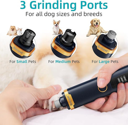 Upgraded Dog Nail Grinder Quiet - 3-Speed Professional Dog Nail Trimmers with 2 LED Lights for Large Medium Small Dogs/Cats, Electric Pet Nail Grinder for Dogs with Dust Cap