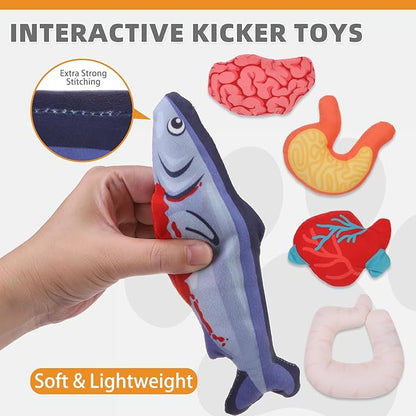 KOOLTAIL Halloween Cat Catnip Toys, 5 Pack Durable Soft Fish & Visceral Organs Toy Filled with Natural Catnip, Interactive Bite Resistant Chew Teeth Cleaning Gift for Indoor Cats Kitten Holiday