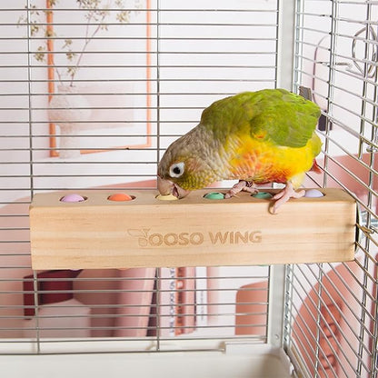 Bird Toys & Bird Perch, Bird Wooden Block Chewing Toy Parrot Foraging & Puzzle Toys Bird Cage Accessories for Conures Parakeets Cockatiels Lovebirds African Grey Macaws (Spinning Ball)