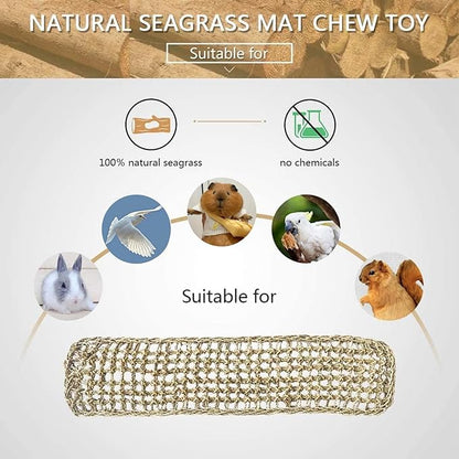 2Pcs Bird Seagrass Mat 30 × 7" Natural Grass Woven Net Hammock with Hooks Climbing Rope Ladder Chew Toys Hanging on Parrot Cage for Lovebird Pigeon Cockatiel Conure Budgie Cockatoo