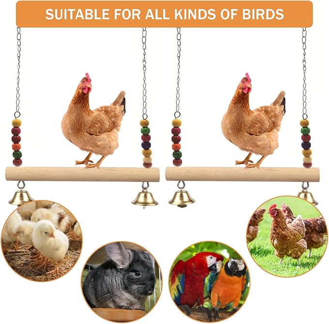 Chicken Bird Swing,Chicken Perch,Natural Wooden Swing Toys,Wood Stand for Chick,Safe and Relief of Stress,Chicken Coop Accessories,Coop Swing for Chicken Bird,Parrot,Hens (B)