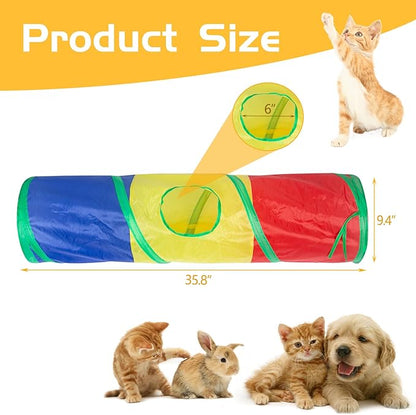 Sheldamy Cat Tunnel, 2-Way Cat Tunnels for Indoor Cats, Collapsible Cat Play Tunnel, Interactive Toy Maze Cat House with 1 Play Ball for Cats, Puppy, Kitty, Kitten, Rabbit (Rainbow)…