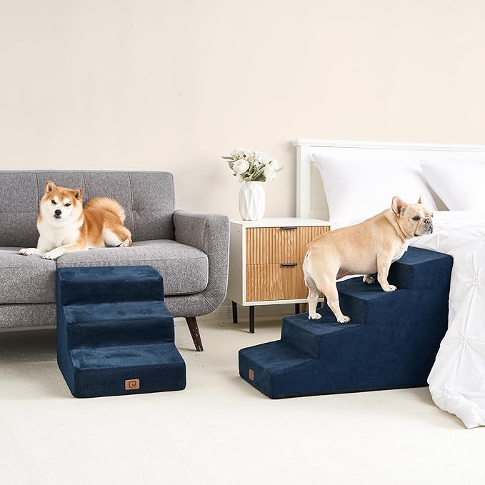 EHEYCIGA Dog Stairs for Beds 19.7" H, 4-Step Dog Steps for Small Dogs and Cats, Slope Pet Steps with Non-Slip Bottom, Navy