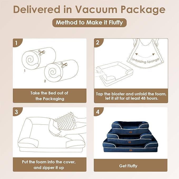 EHEYCIGA Orthopedic XL Dog Beds, Waterproof Memory Foam Dog Bed for Extra Large Dogs, Non-Slip Bottom and Egg-Crate Foam Big Dog Couch Bed with Washable Removable Cover, Navy