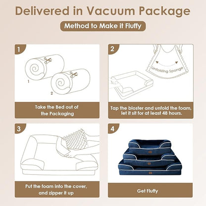 EHEYCIGA Orthopedic Dog Beds for Large Dogs, Waterproof Memory Foam Large Dog Bed with Sides, Non-Slip Bottom and Egg-Crate Foam Large Dog Couch Bed with Washable Removable Cover, Navy