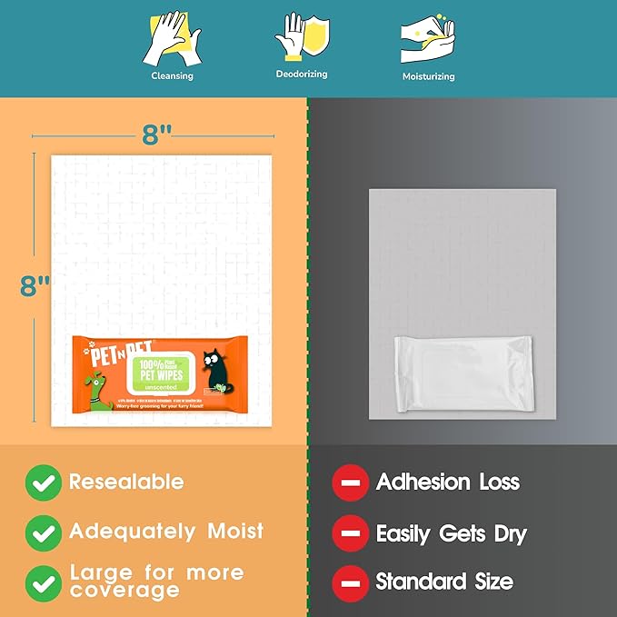 PET N PET 100% Plant Based Dog Wipes for Paws and Butt, 100 Counts Hypoallergenic Unscented Dog Pet Wipes, 8" x 8"