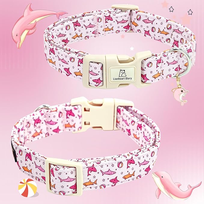 Lionheart glory Dog Collar Shark Pattern Dog Collar Pink Dog Collars Male or Female Spring Summer Cute Collar Pet Gift Durable Adjustable Dog Collar for Small Dogs