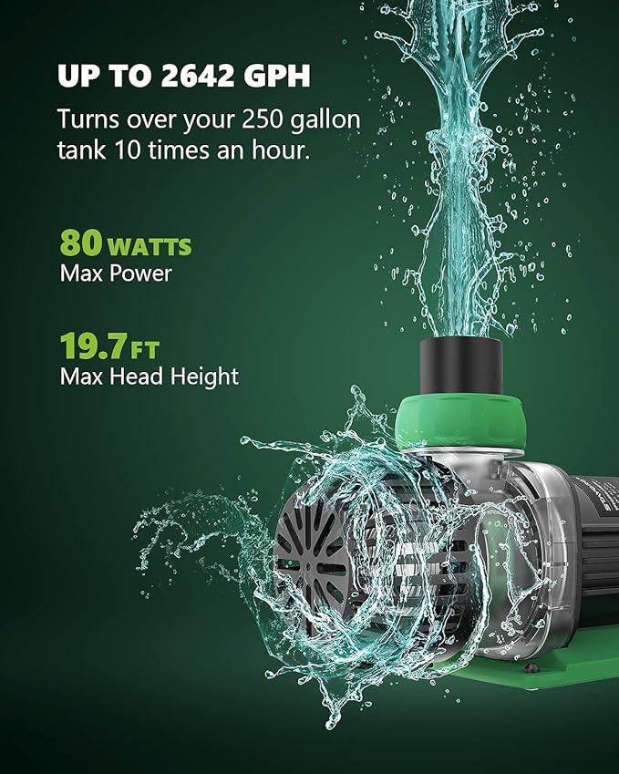 Aquarium Water Pump - Submersible DC 24V 80W 2642 GPH Return Pump for Fresh Saltwater Marine Tank