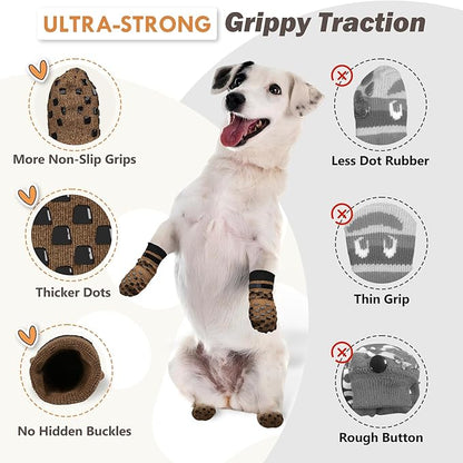 Non Slip Dog Socks to Prevent Licking Paws Grippy Socks for Senior Dog on Hardwood Floors Anti Slip Dog Socks for Hot Pavement Double Side Paw Protector Prevent Scratching Brown S