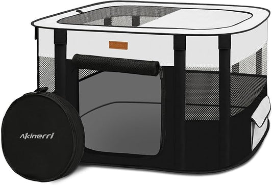 Dog Playpen - Foldable Cat Play Pens for Pubby, Kitten, Rabbit, Portable Pet Tent with Carring Bag for Indoor/Outdoor Travel Camping (Black-Large)