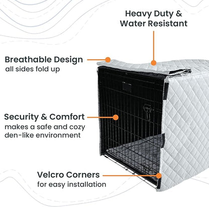 4Knines Dog Crate Cover, Water Resistant Pet Kennel Protector, Quilted (Grey, 36")