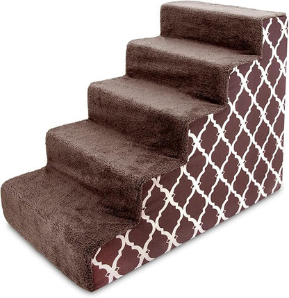 Best Pet Supplies Dog Stairs for Small Dogs & Cats, Foam Pet Steps Portable Ramp for Couch Sofa and High Bed Non-Slip Balanced Indoor Step Support, Paw Safe No Assembly - Brown Lattice Print, 5-Step