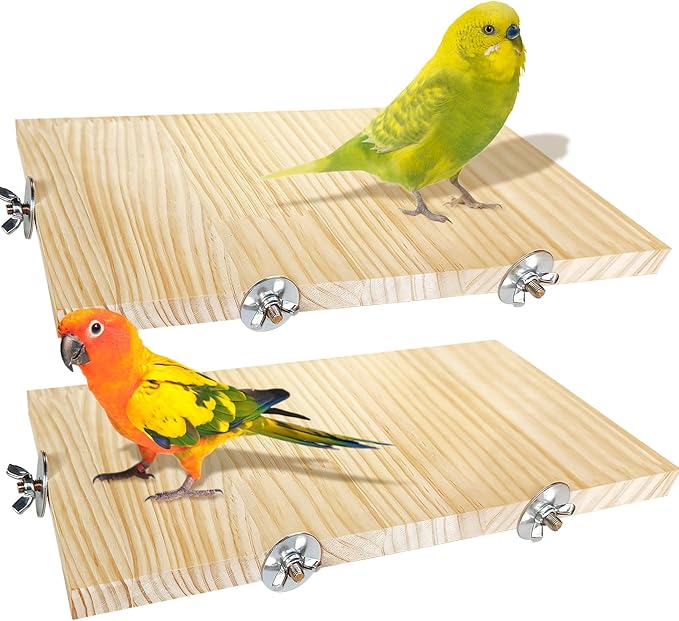 2PCS 13.8x7.9 inches Large Bird Perch Stand Wooden Parakeet Stand Platform Parrot Cage Accessories Rectangle Corner Stand Perch Shelf for Budgie Cockatiel Conure Macaw African Grey Chinchilla