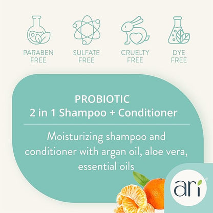 Health Extension Ari Probiotic 2-in-1 Dog Shampoo & Conditioner (16 Oz) Deep Cleansing for Dry, Itchy Skin Relief Grooming with Green Tea & Mandarin for Dogs & Puppies