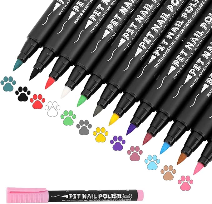 Dog Nail Polish Pen, 12 Colors Pet Nail Polish Set to DIY Beautiful Dog Nails Ideas Dog Nail Polish Pens Quick Dry Creative Dog Accessories Nail Polish Pens.