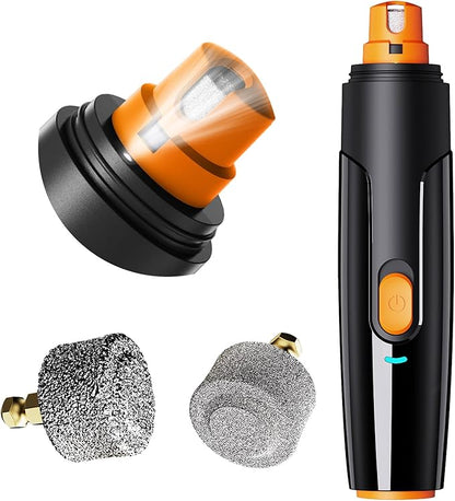Bonve Pet Nail Grinder for Dogs - Electric Dog Nail Trimmers with 2 LED Lights Super Quiet, Coarse & Fine Grinding Wheels. Rechargeable, 2 Speeds for Small Large Dogs & Cats