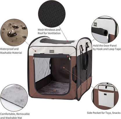 DONORO Dog Kennels and Crates for Medium Dogs, Portable Pop Up Indoor Pet Cage with Sturdy Wire Frame, Collapsible Travel Crate Soft Sided Cat Bag Escape Proof (32 Inch)