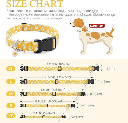 BiPawTi Floral Dog Collars for Large Dog - Soft Cute Dog Collars for Girls Dog Pretty Flower Collar with Daisies Charms, Gift for Female Male Boys Girls Dogs (XL, Yellow)