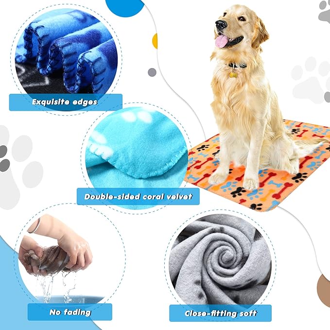 Chumia 28 Pieces Puppy Blanket Bulk Small Fleece Pet Blanket for Puppy Dogs Kitten Cats Pets Soft Warm Paw Print Sleep Mat Bed Covers, 28 Styles(27.5 x 39.3 Inch)