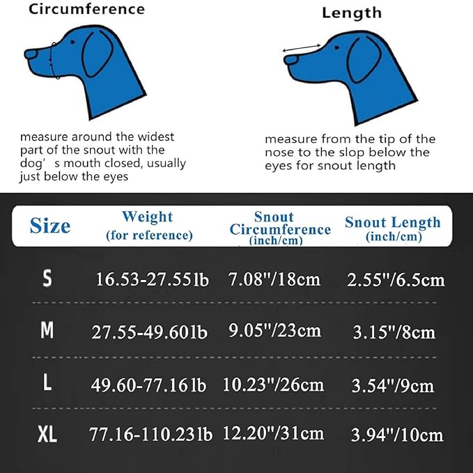 Dog Muzzle, Adjustable Pet Mask with Reflective, Breathable Pet Mask for Large Dogs, Medium Dogs, Small Dogs, Prevents Chewing and Biting, Durable Dog Muzzle That Allows Panting, Drinking and Eating